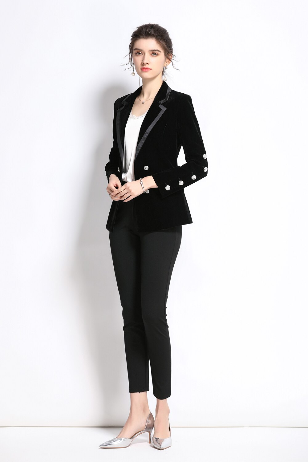 Chic Velvet Blazer with Crystal Buttons - SunsetFashionLA