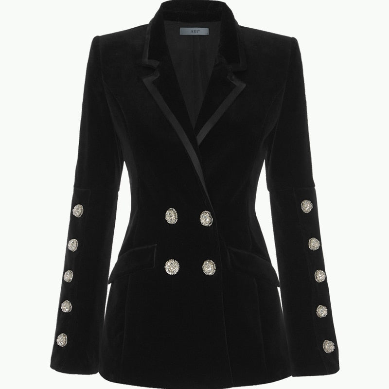 Chic Velvet Blazer with Crystal Buttons - SunsetFashionLA
