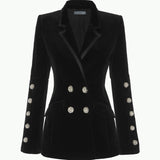 Chic Velvet Blazer with Crystal Buttons - SunsetFashionLA