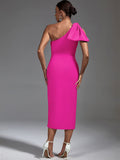 Claret Bandage One Shoulder Ruffle Midi Dress - SunsetFashionLA
