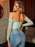 Colla Mesh Off Shoulder Long Sleeve Corset Top - SunsetFashionLA