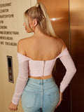 Colla Mesh Off Shoulder Long Sleeve Corset Top - SunsetFashionLA