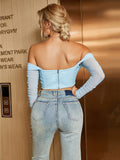 Colla Mesh Off Shoulder Long Sleeve Corset Top - SunsetFashionLA