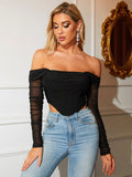 Colla Mesh Off Shoulder Long Sleeve Corset Top - SunsetFashionLA