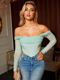 Colla Mesh Off Shoulder Long Sleeve Corset Top - SunsetFashionLA