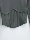 Corset Style Ribbed Long Sleeve Top - SunsetFashionLA
