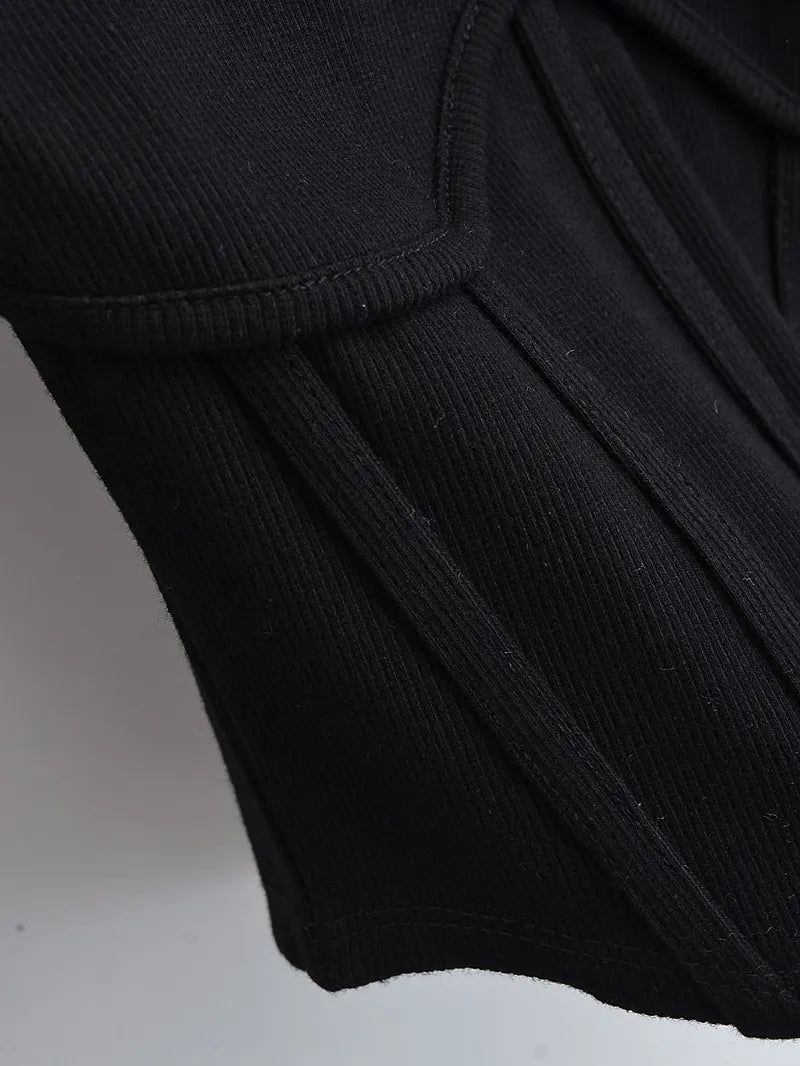 Corset Style Ribbed Long Sleeve Top - SunsetFashionLA