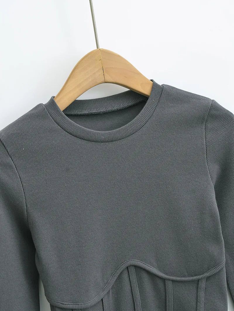 Corset Style Ribbed Long Sleeve Top - SunsetFashionLA