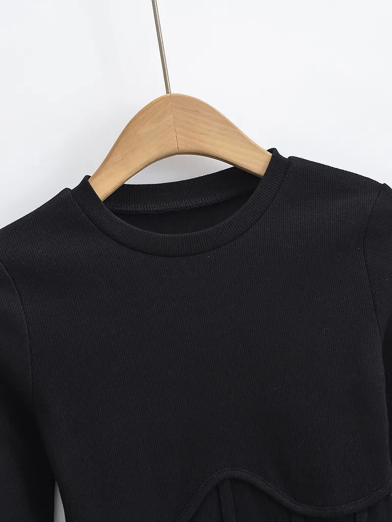 Corset Style Ribbed Long Sleeve Top - SunsetFashionLA