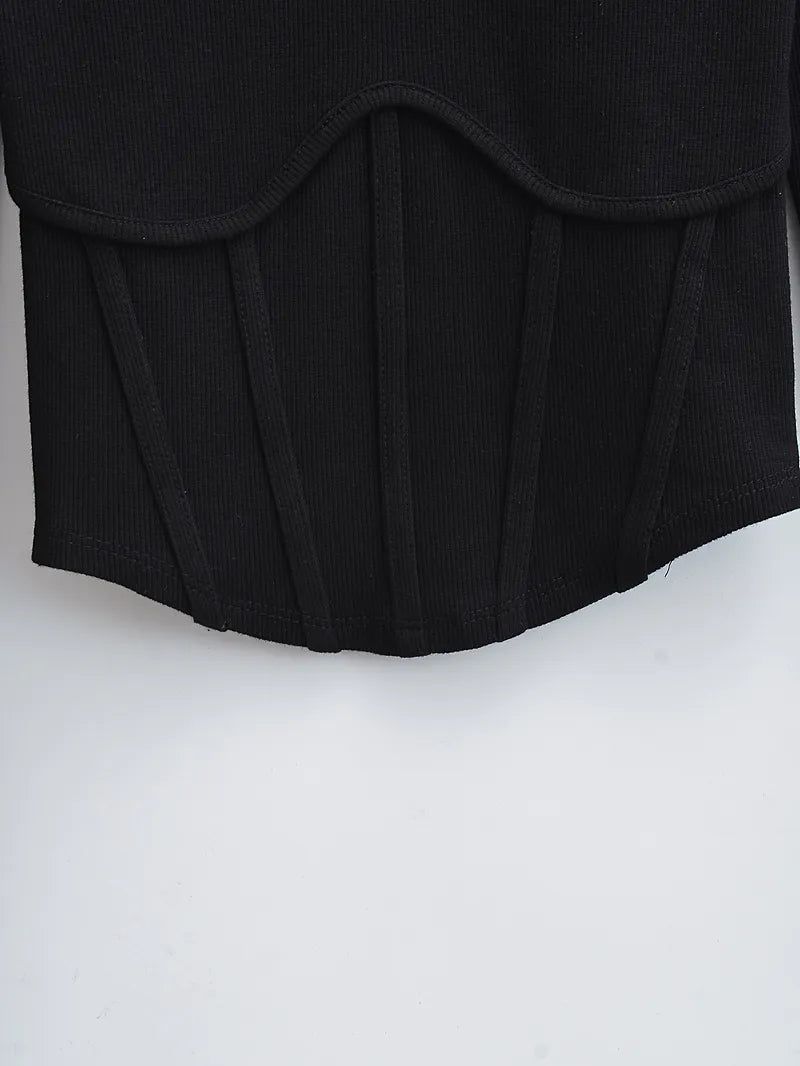 Corset Style Ribbed Long Sleeve Top - SunsetFashionLA