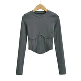 Corset Style Ribbed Long Sleeve Top - SunsetFashionLA