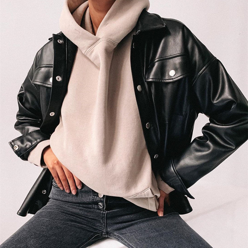 Darllin Black Vegan Leather Button Up Shirt - SunsetFashionLA