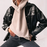Darllin Black Vegan Leather Button Up Shirt - SunsetFashionLA