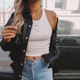 Darllin Black Vegan Leather Button Up Shirt - SunsetFashionLA