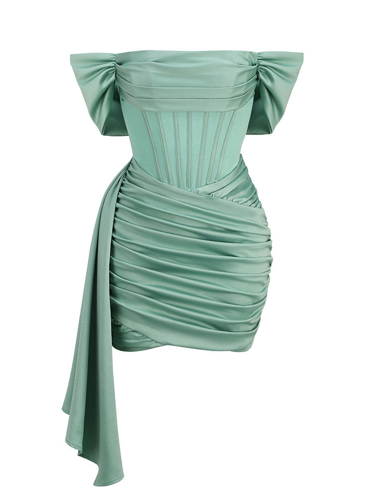 Delphi Off Shoulder Satin Dress - SunsetFashionLA