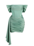 Delphi Off Shoulder Satin Dress - SunsetFashionLA
