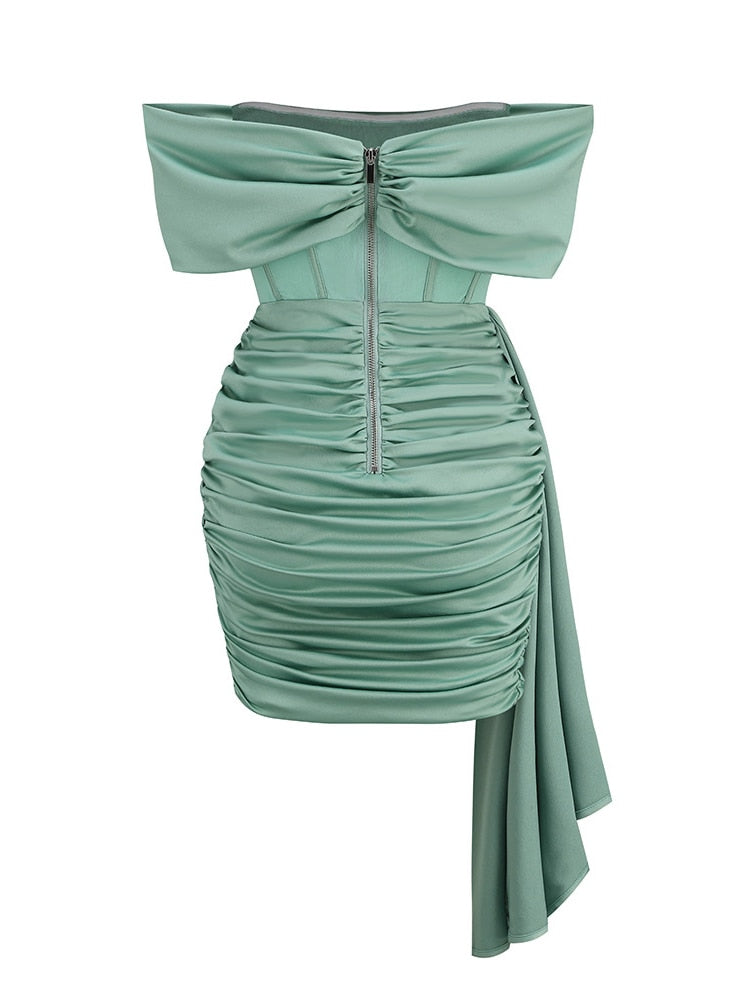 Delphi Off Shoulder Satin Dress - SunsetFashionLA