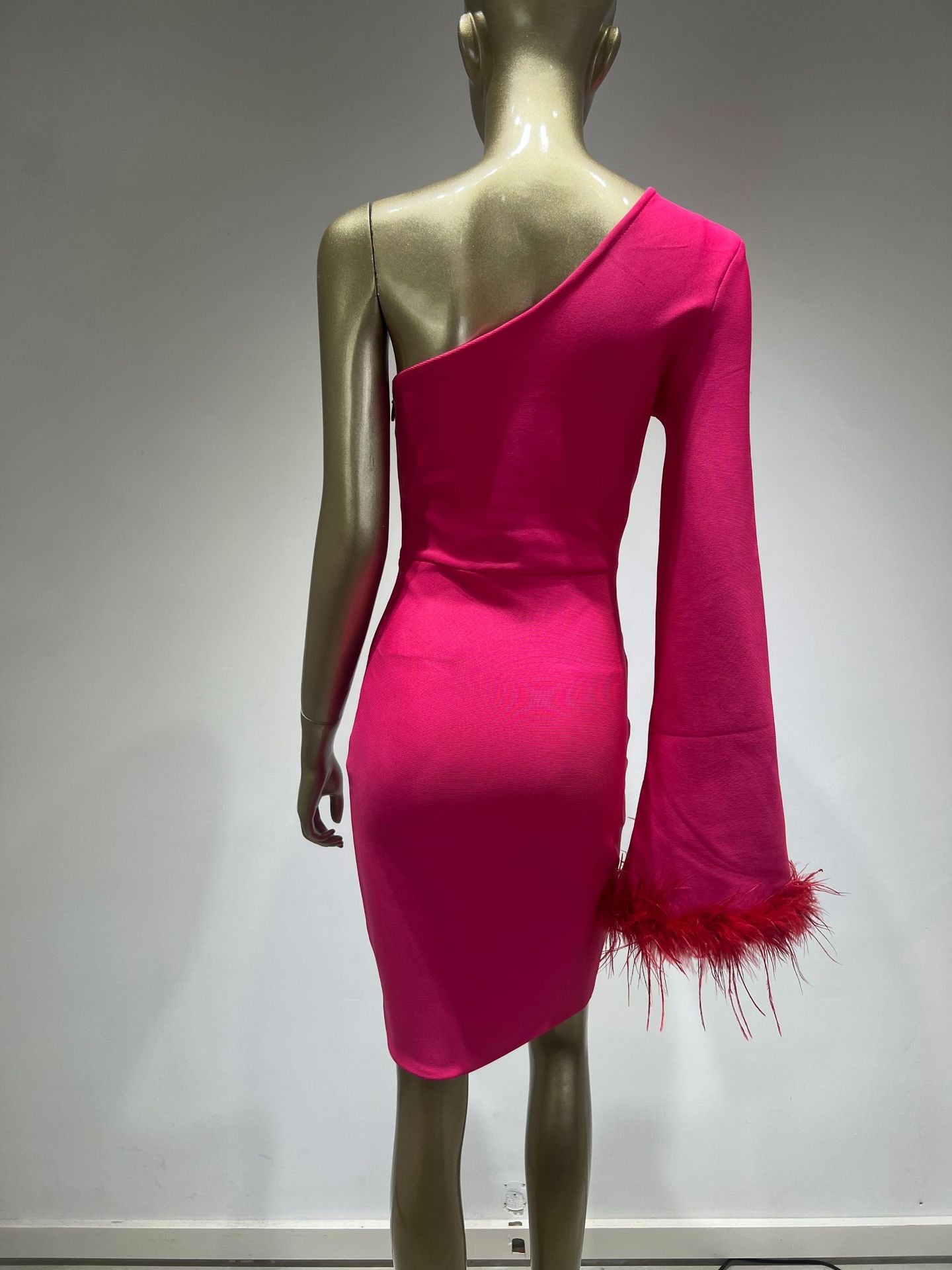 Eleanor One Shoulder Bandage Feather Dress - SunsetFashionLA
