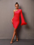 Eleanor One Shoulder Bandage Feather Dress - SunsetFashionLA