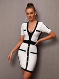 Elizabeth V-neck Bandage Dress - SunsetFashionLA
