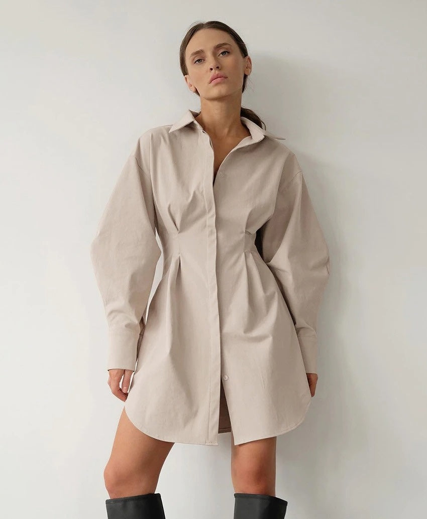 Elletra Pleated Shirt Dress - SunsetFashionLA