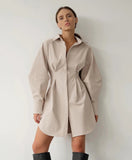 Elletra Pleated Shirt Dress - SunsetFashionLA