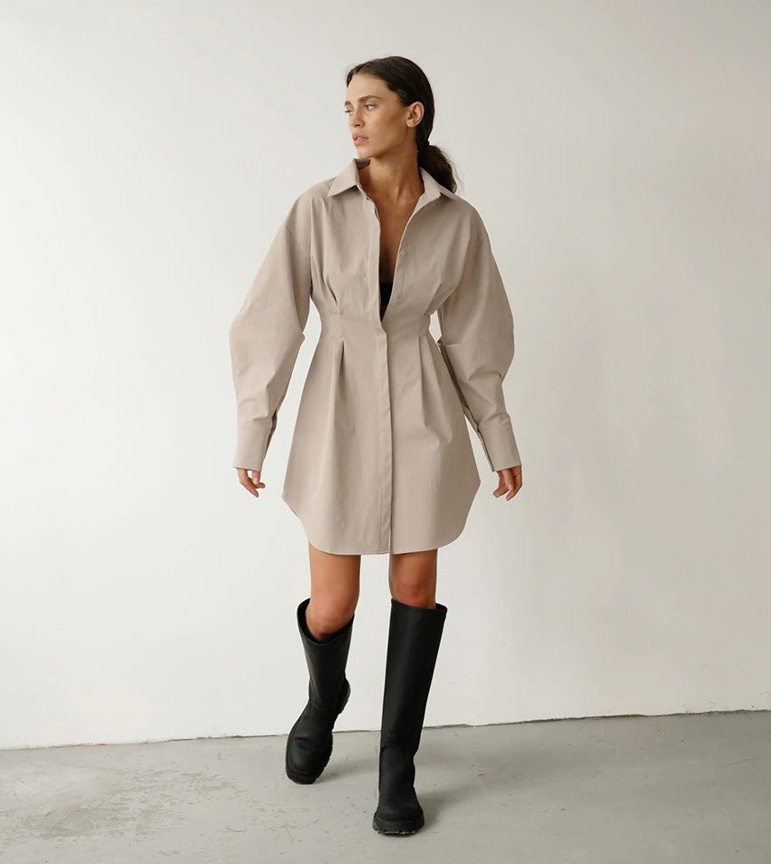 Elletra Pleated Shirt Dress - SunsetFashionLA