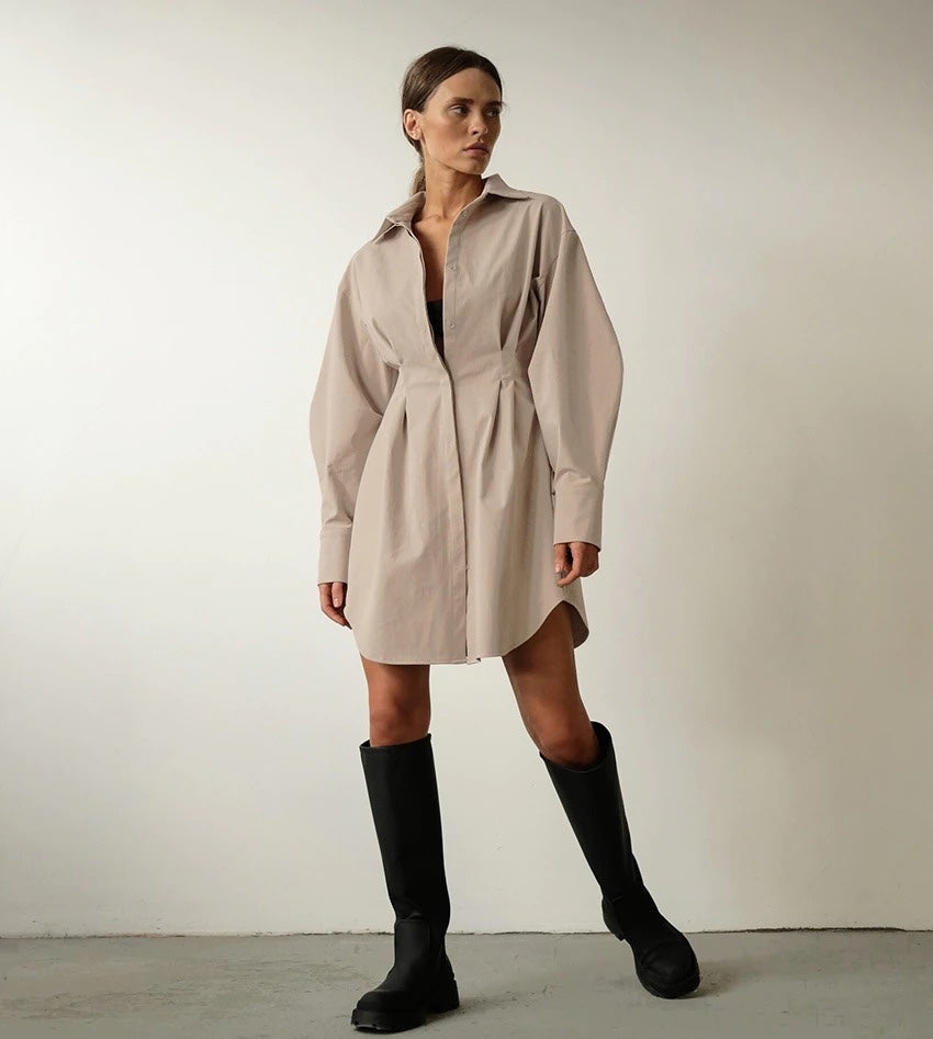 Elletra Pleated Shirt Dress - SunsetFashionLA
