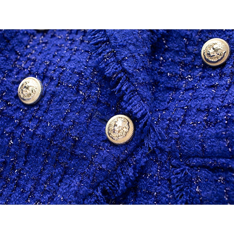 Ellia Tweed Royal Blue Blazer - SunsetFashionLA