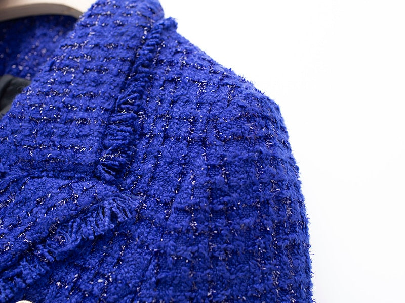 Ellia Tweed Royal Blue Blazer - SunsetFashionLA