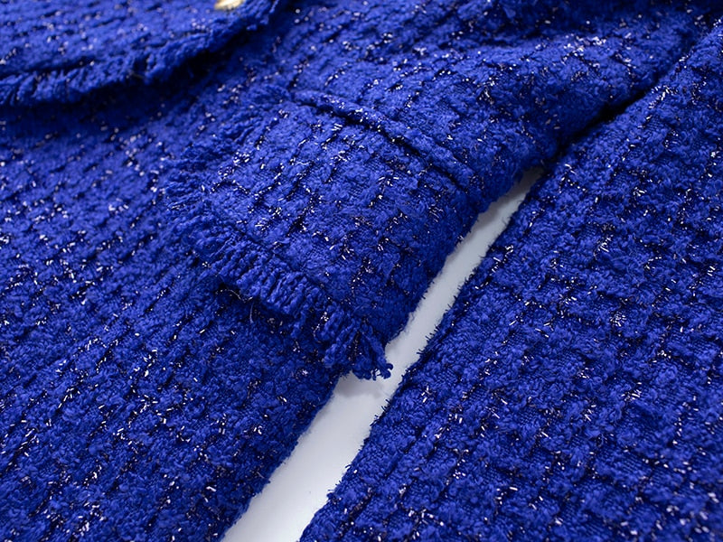 Ellia Tweed Royal Blue Blazer - SunsetFashionLA