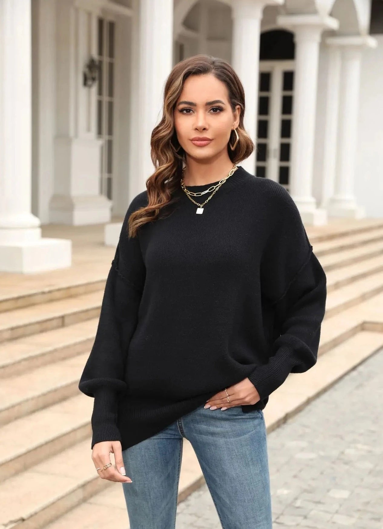 Evadne Oversized Knit Solid Color Sweater - SunsetFashionLA