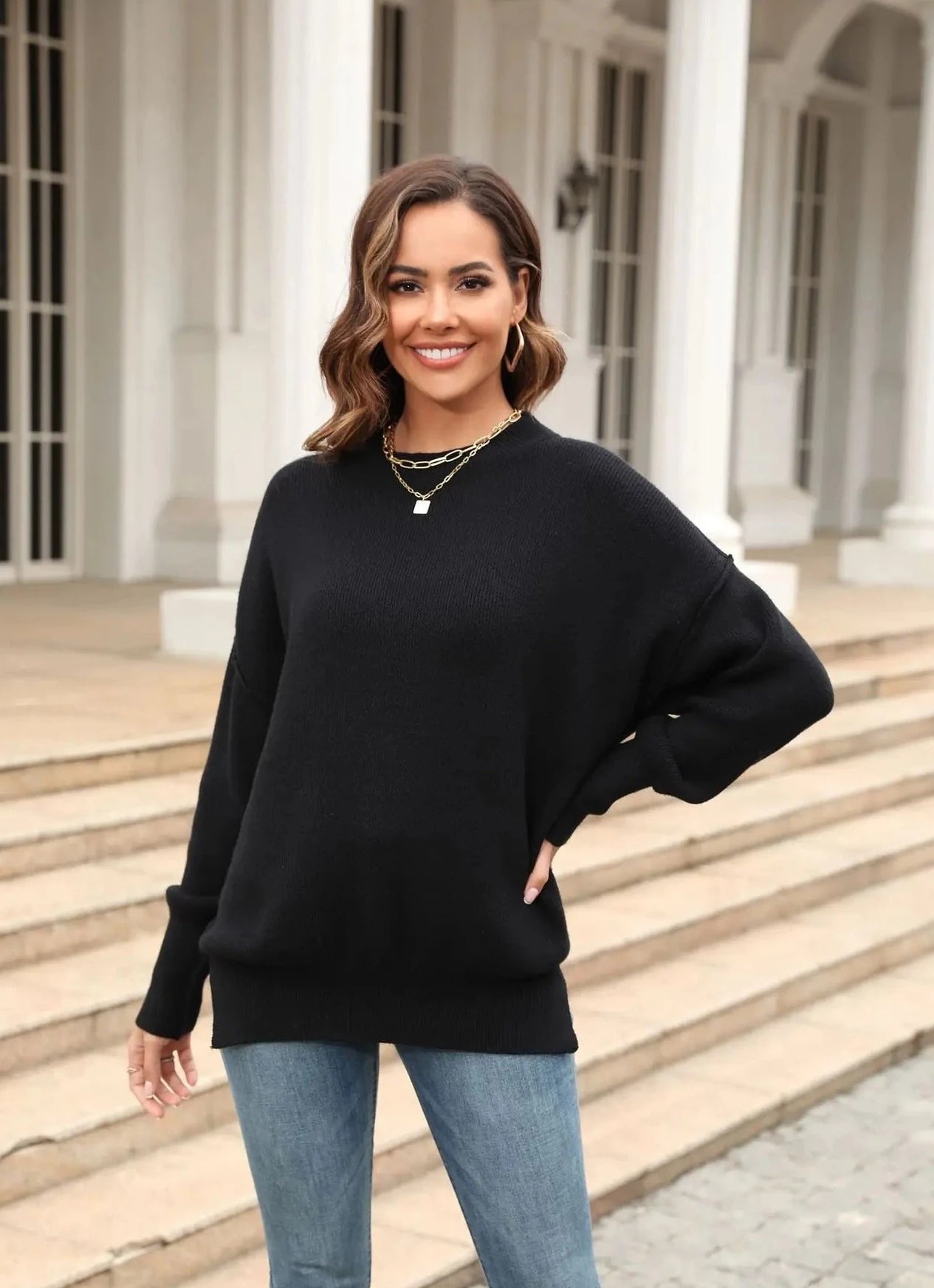 Evadne Oversized Knit Solid Color Sweater - SunsetFashionLA