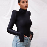 Fayvy Turtleneck Bodysuit with Padded Shoulders - SunsetFashionLA