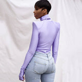 Fayvy Turtleneck Bodysuit with Padded Shoulders - SunsetFashionLA