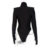 Fayvy Turtleneck Bodysuit with Padded Shoulders - SunsetFashionLA