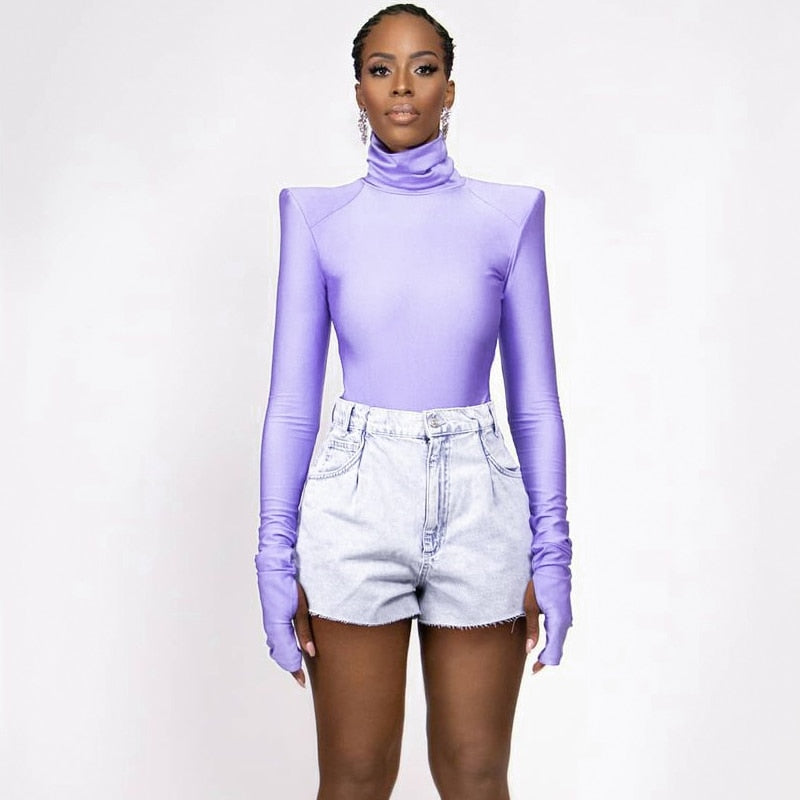 Fayvy Turtleneck Bodysuit with Padded Shoulders - SunsetFashionLA