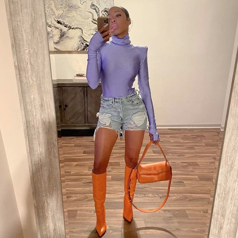 Fayvy Turtleneck Bodysuit with Padded Shoulders - SunsetFashionLA