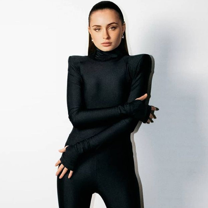 Fayvy Turtleneck Bodysuit with Padded Shoulders - SunsetFashionLA