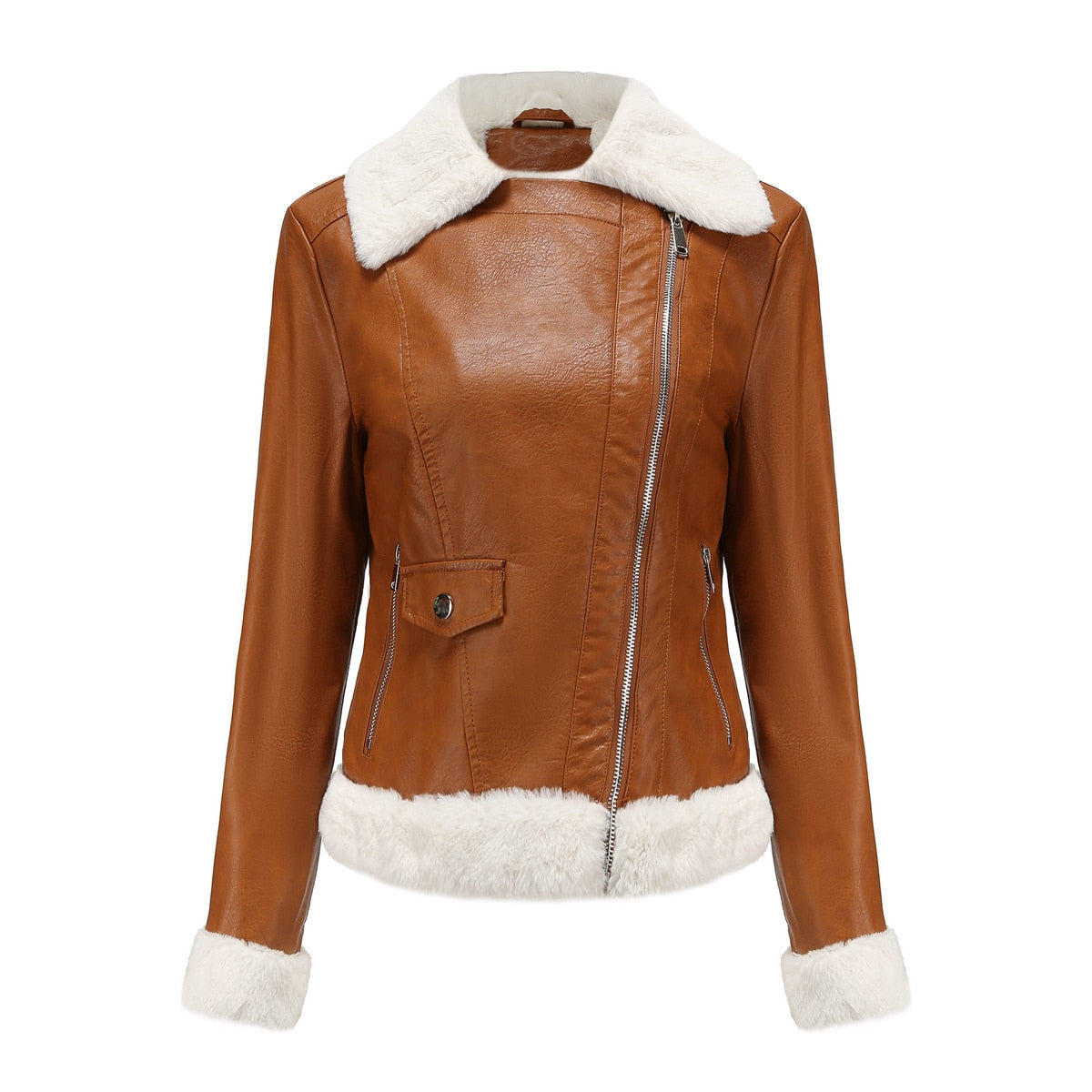 Fleece Lined Thick Warm Leather Jacket - SunsetFashionLA