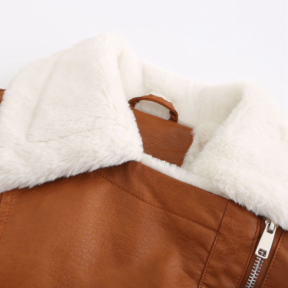 Fleece Lined Thick Warm Leather Jacket - SunsetFashionLA