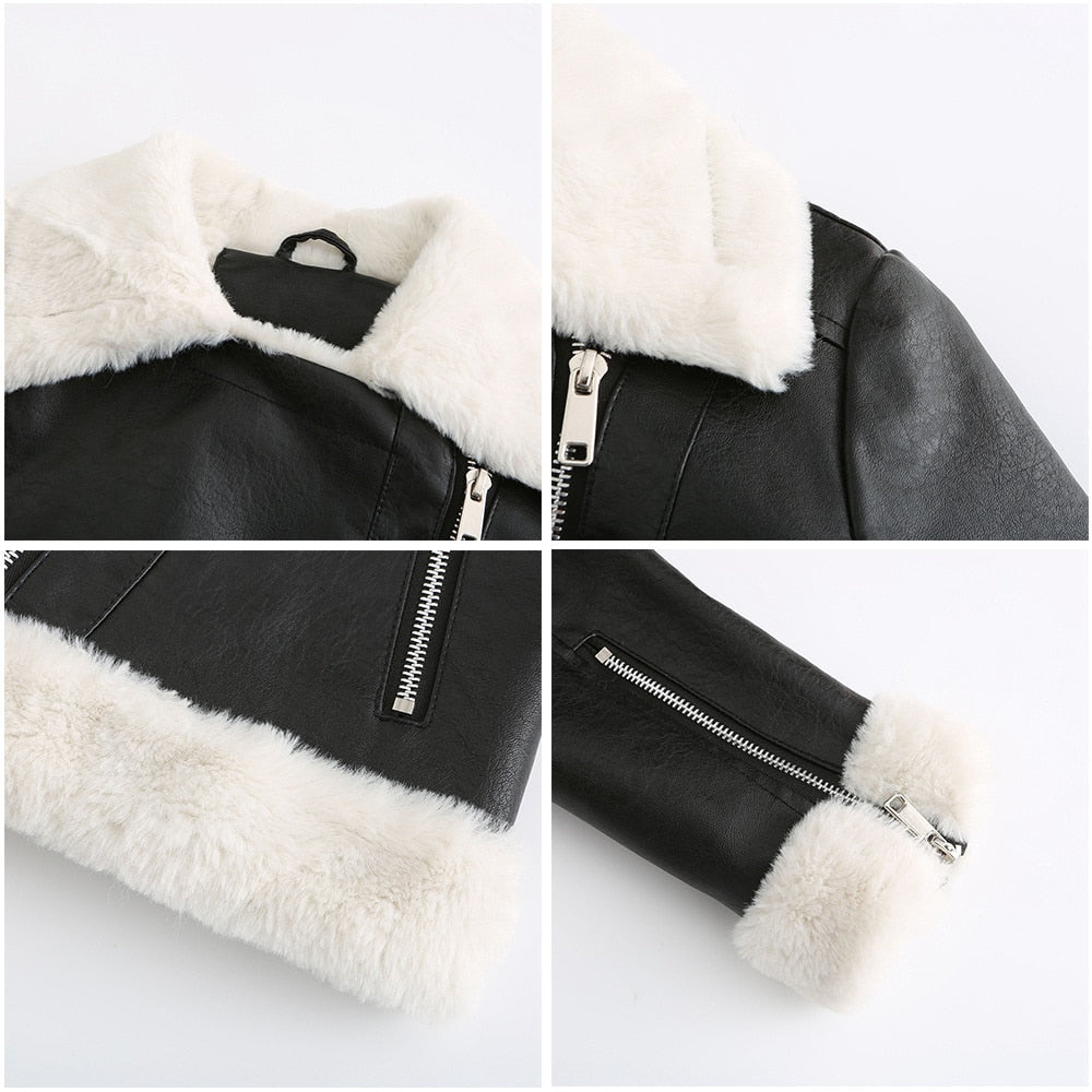 Fleece Lined Thick Warm Leather Jacket - SunsetFashionLA