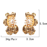 Flower-Shaped Metal Simulated Pearl Drop Earrings - SunsetFashionLA