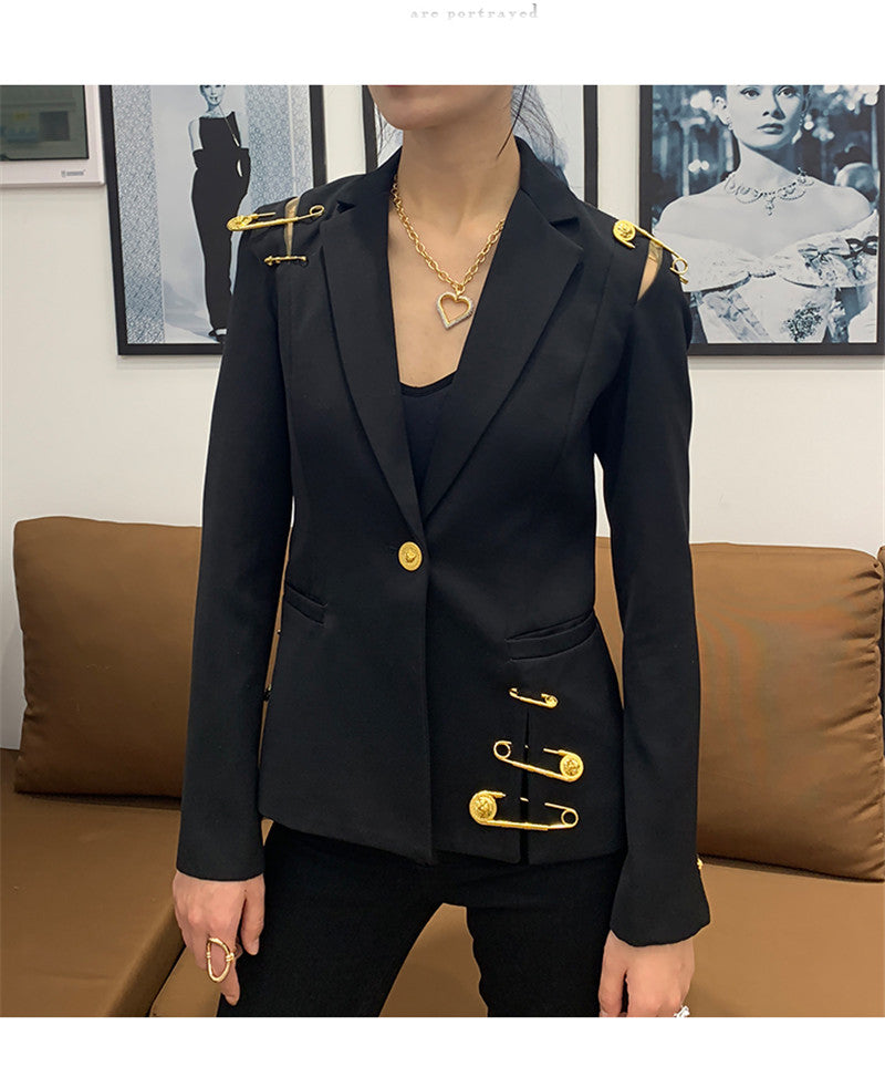Gold Pins Black Blazer - SunsetFashionLA