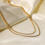 Gold Plated Flat Snake Chain Layer Necklace - SunsetFashionLA