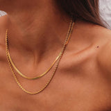 Gold Plated Flat Snake Chain Layer Necklace - SunsetFashionLA