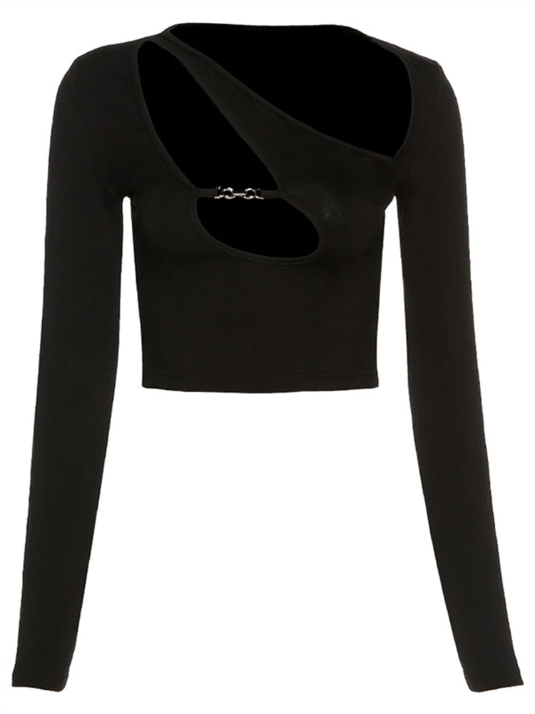 Greta Cut Out Long Sleeve Crop Top - SunsetFashionLA