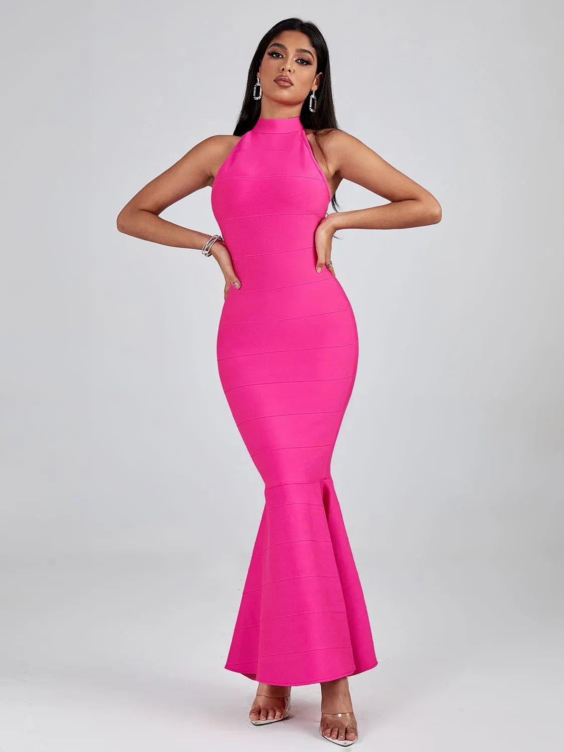 Hayami Bandage Halter Mermaid Gown Dress - SunsetFashionLA
