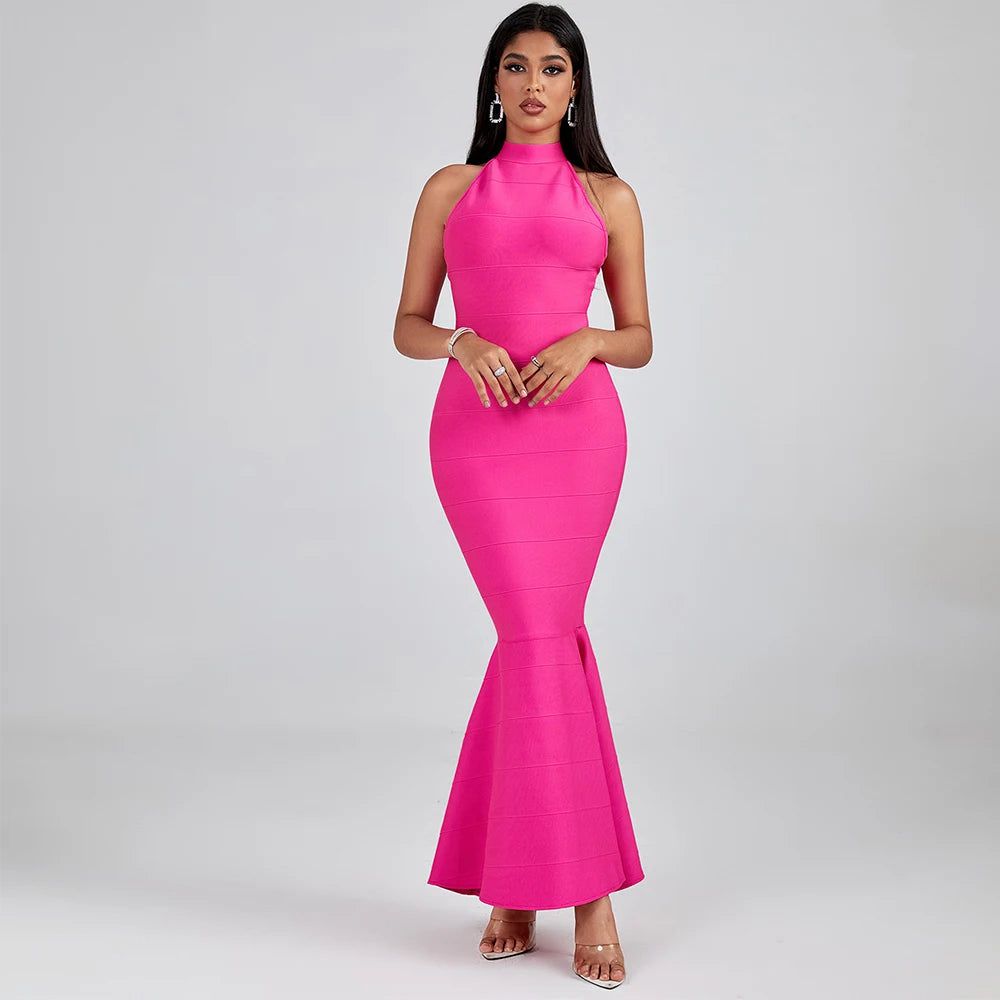 Hayami Bandage Halter Mermaid Gown Dress - SunsetFashionLA