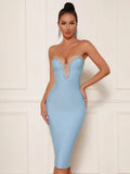 Hilo Bandage Strapless Rhinestone Deep Cleavage Dress - SunsetFashionLA